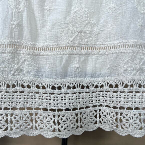 Democracy Women’s Ivory Gauzy Cotton Crochet Trim 3/4 Sleeve Boho Top Medium EUC - Picture 9 of 13
